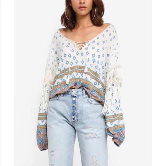 Free People Tops - Free people macra maze me fringe sleeve top